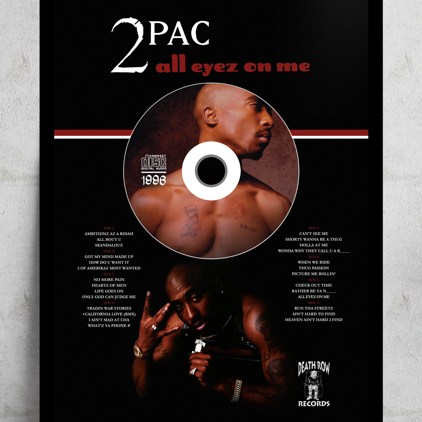 2PAC TUPAC SHAKUR 'ALL EYEZ ON ME' FRAMED CD ALBUM PLAQUE